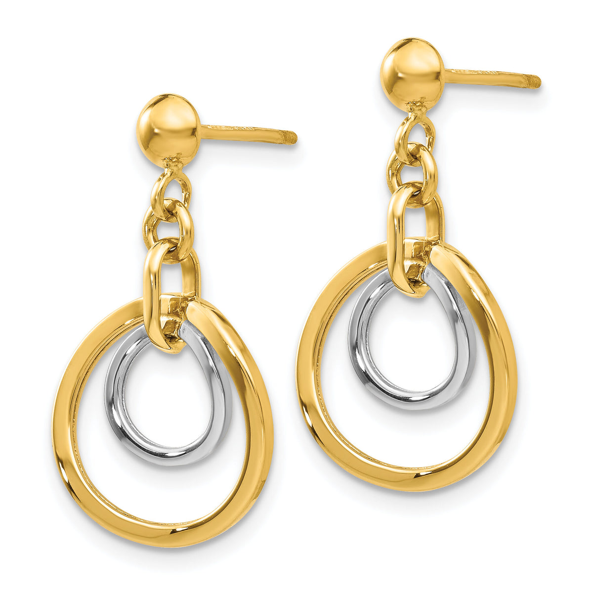 14k Two-tone Circle Post Dangle Earrings-TL798