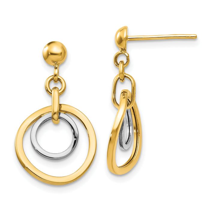 14k Two-tone Circle Post Dangle Earrings-TL798