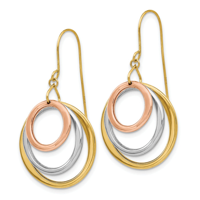 14K Tri-color Circle Dangle Shepherd Hook Earrings-TL812