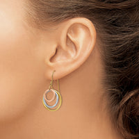 14K Tri-color Circle Dangle Shepherd Hook Earrings-TL812