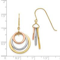 14K Tri-color Circle Dangle Shepherd Hook Earrings-TL812