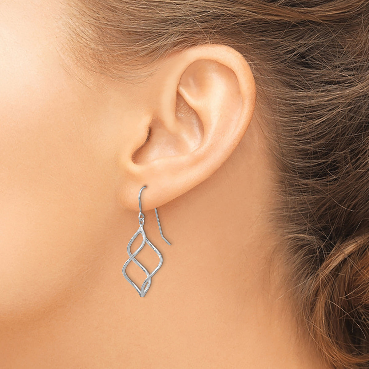 14k White Gold Polished Short Twisted Dangle Earrings-TL831