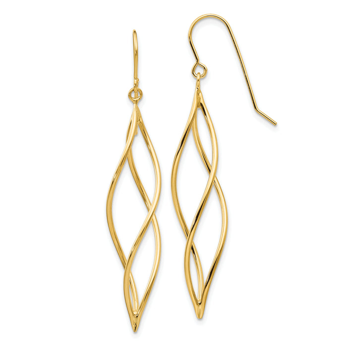 14k Polished Long Twisted Dangle Earrings-TL832