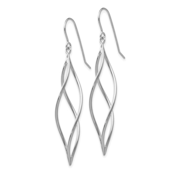 14k White Gold Polished Long Twisted Dangle Earrings-TL833