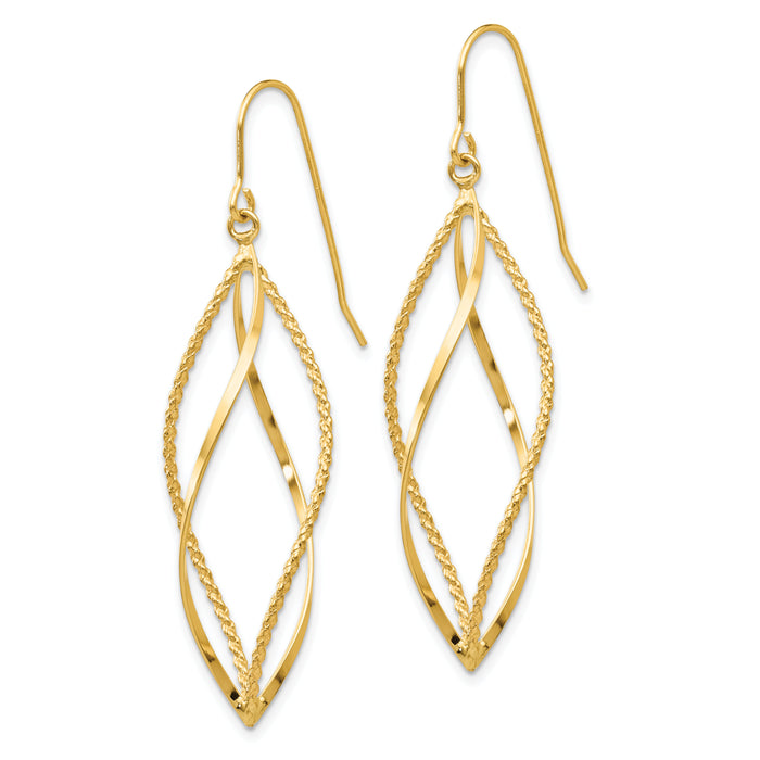 14k Polished and Textured Twisted Dangle Earrings-TL834