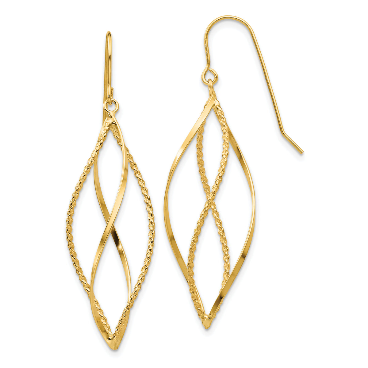 14k Polished and Textured Twisted Dangle Earrings-TL834
