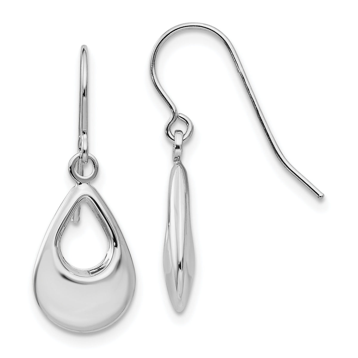 14k White Gold Teardrop Hollow Dangle Earrings-TL846