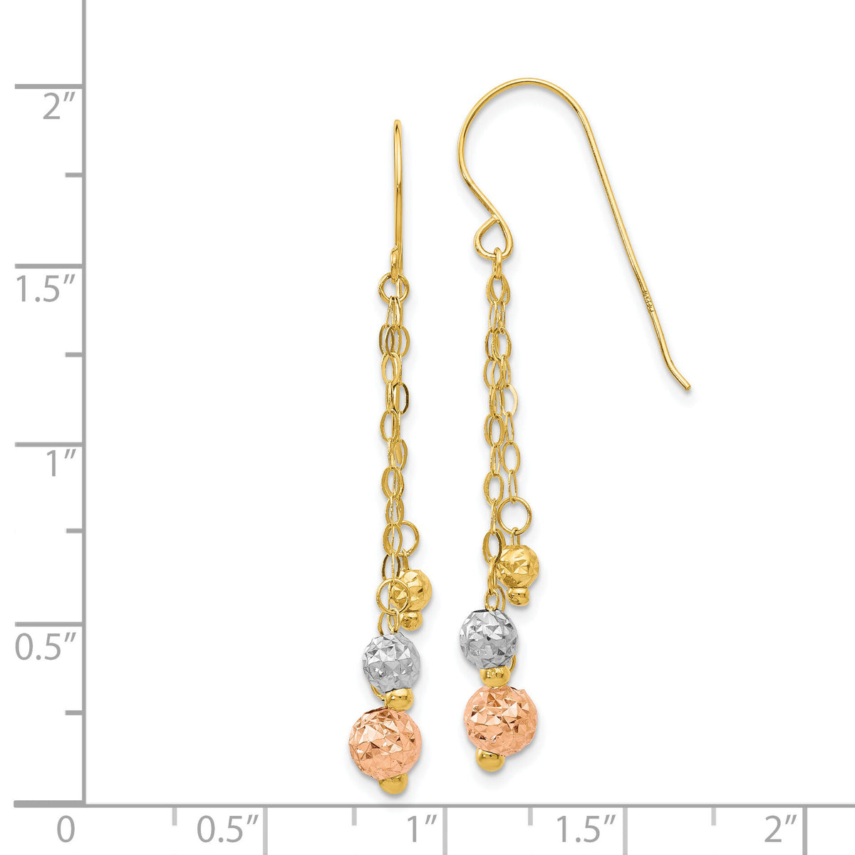 14K Tri-color w/Diamond-cut Beads Dangle Earrings-TL859