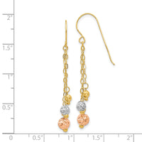 14K Tri-color w/Diamond-cut Beads Dangle Earrings-TL859