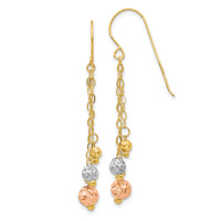 14K Tri-color w/Diamond-cut Beads Dangle Earrings-TL859