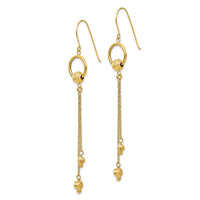 14K Gold Diamond Cut Dangle Shepherd Hook Earrings-TL861