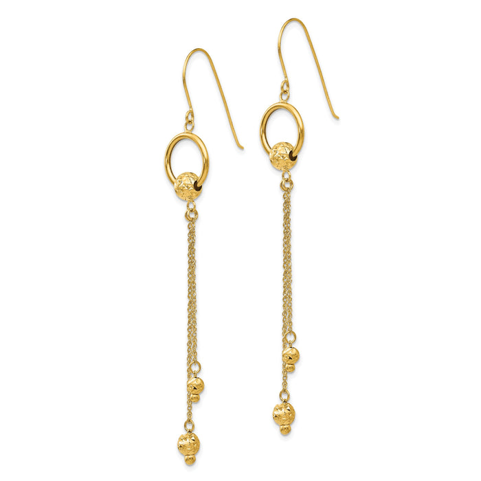 14K Gold Diamond Cut Dangle Shepherd Hook Earrings-TL861