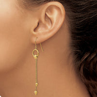 14K Gold Diamond Cut Dangle Shepherd Hook Earrings-TL861