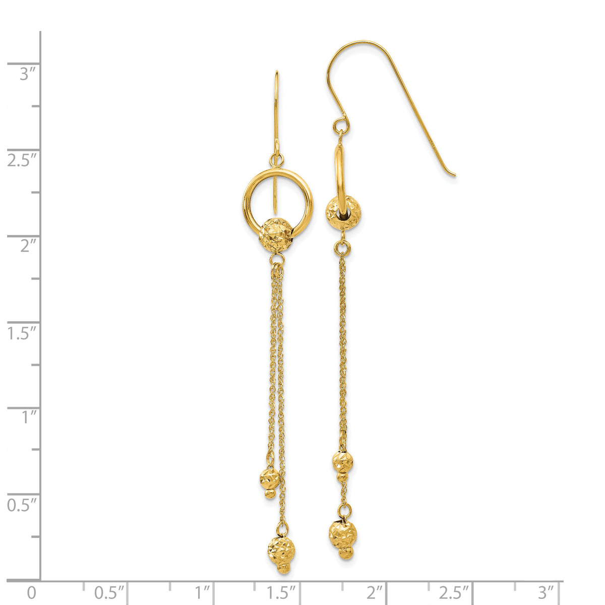 14K Gold Diamond Cut Dangle Shepherd Hook Earrings-TL861