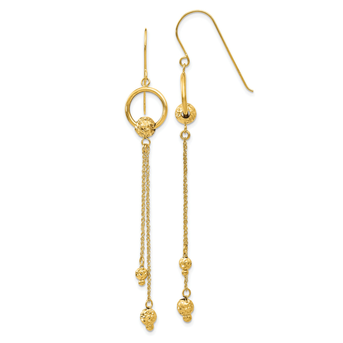 14K Gold Diamond Cut Dangle Shepherd Hook Earrings-TL861