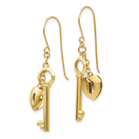 14K Gold Puff Heart Lock and Key Earrings-TL869