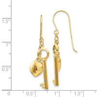 14K Gold Puff Heart Lock and Key Earrings-TL869