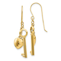 14K Gold Puff Heart Lock and Key Earrings-TL869