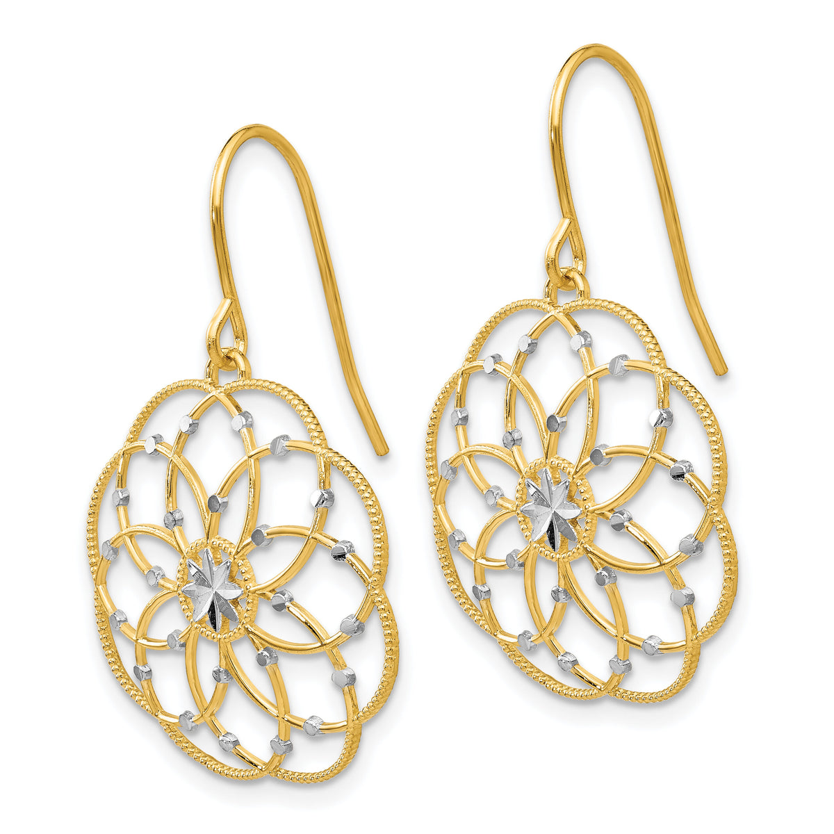14k & Rhodium Diamond-cut Fancy Shepherd Hook Earrings-TL877