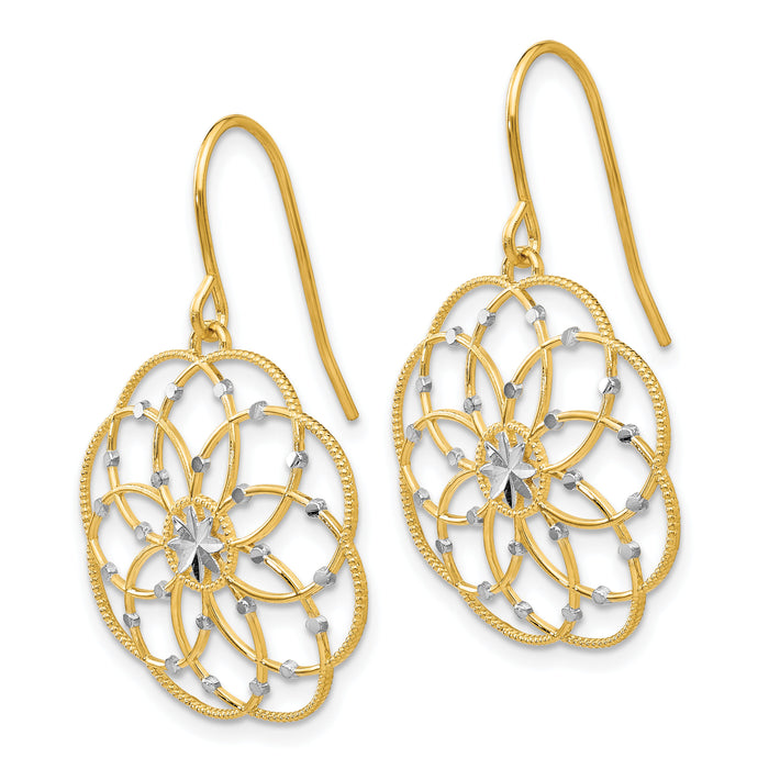 14k & Rhodium Diamond-cut Fancy Shepherd Hook Earrings-TL877