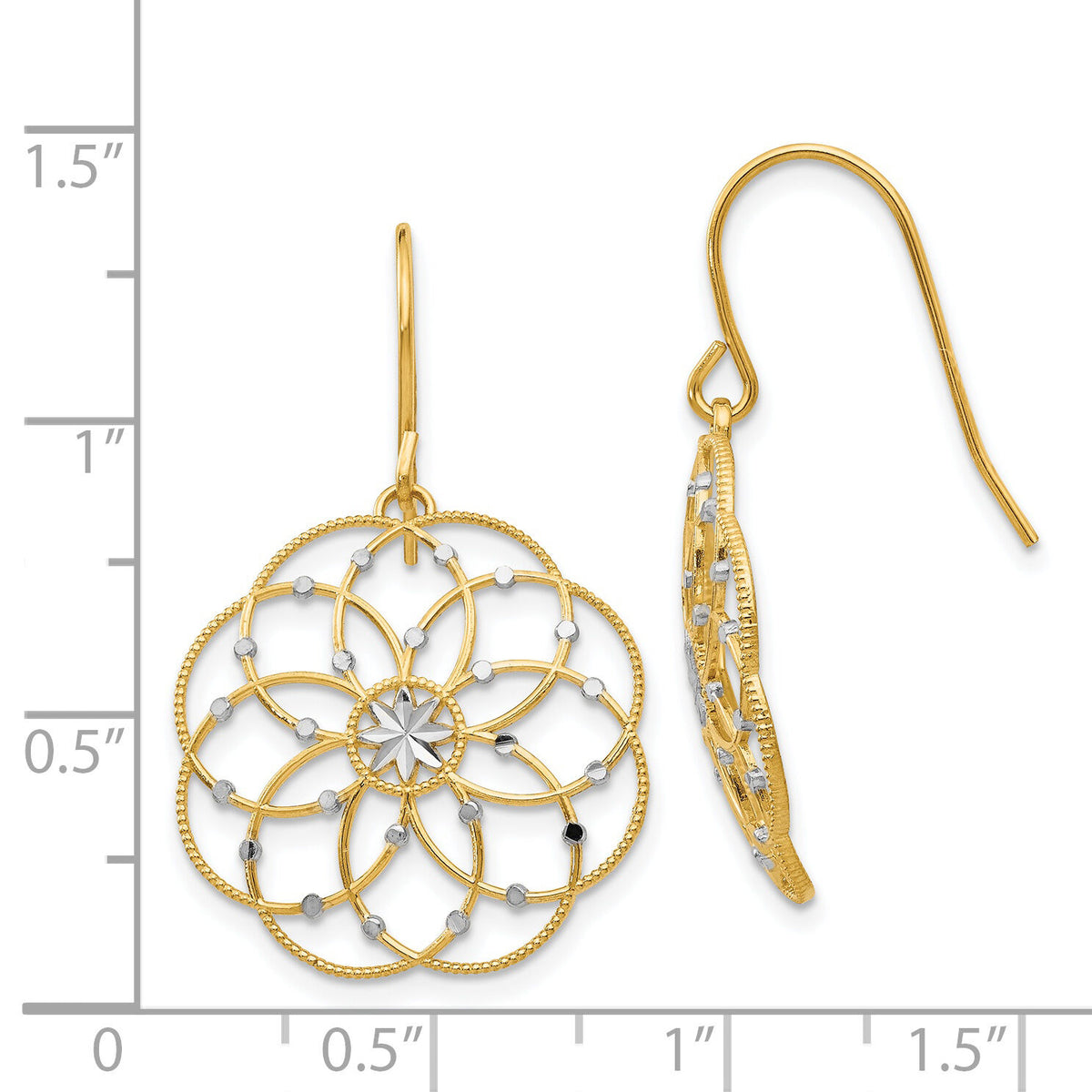 14k & Rhodium Diamond-cut Fancy Shepherd Hook Earrings-TL877
