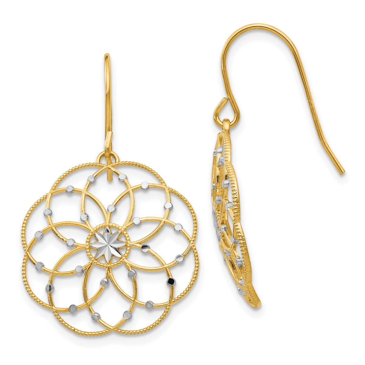 14k & Rhodium Diamond-cut Fancy Shepherd Hook Earrings-TL877