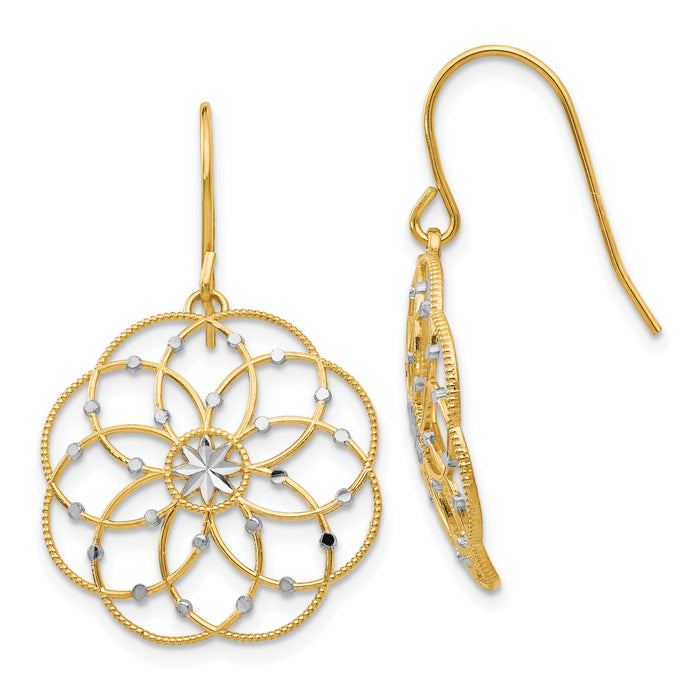 14k & Rhodium Diamond-cut Fancy Shepherd Hook Earrings-TL877