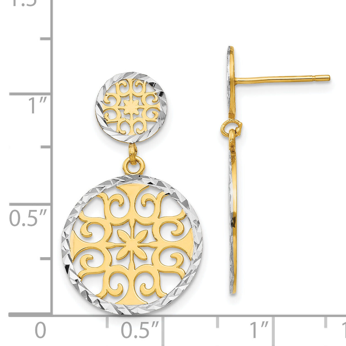 14k & Rhodium D/C Circles Dangle Post Earrings-TL885