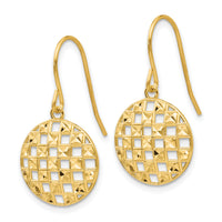 14k Circle Diamond-cut Shepherd Hook Earrings-TL886