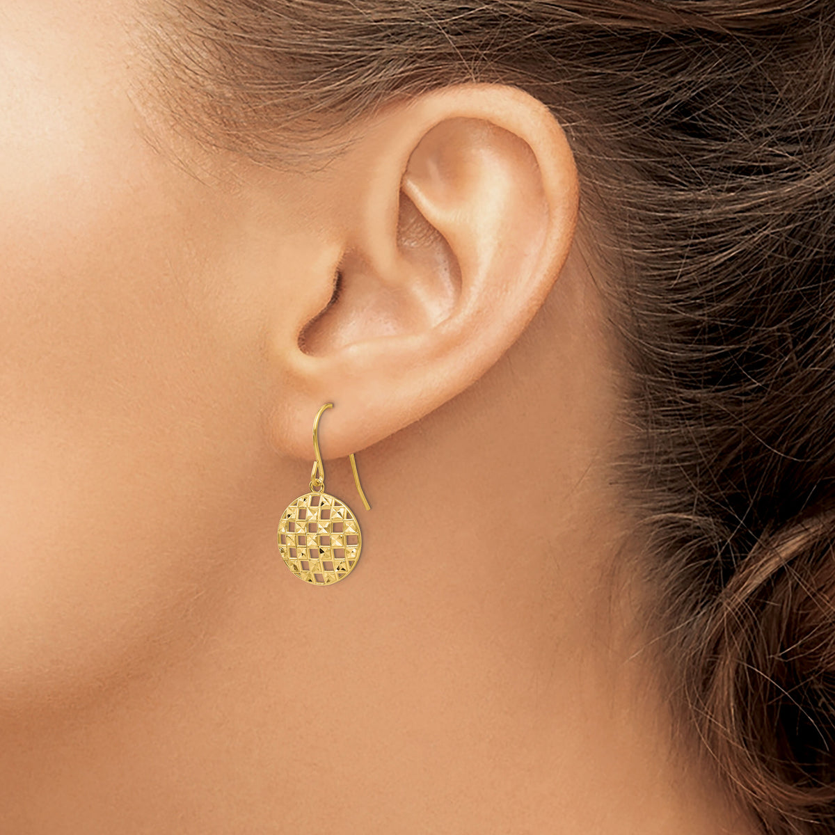 14k Circle Diamond-cut Shepherd Hook Earrings-TL886