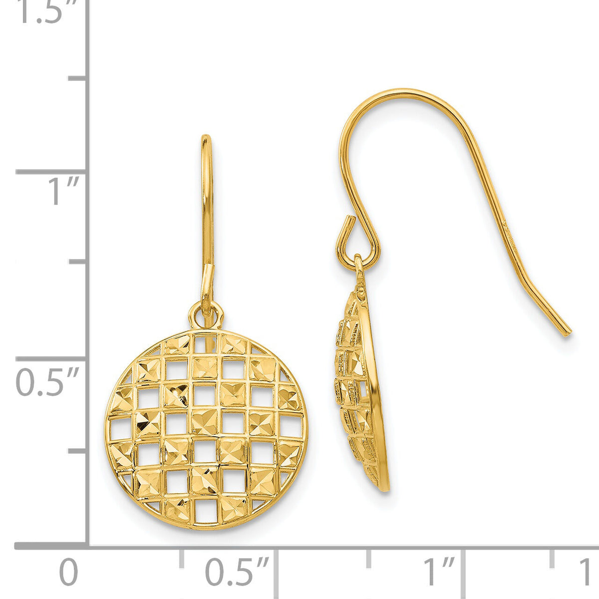 14k Circle Diamond-cut Shepherd Hook Earrings-TL886