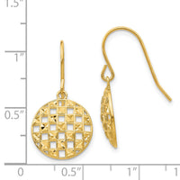 14k Circle Diamond-cut Shepherd Hook Earrings-TL886
