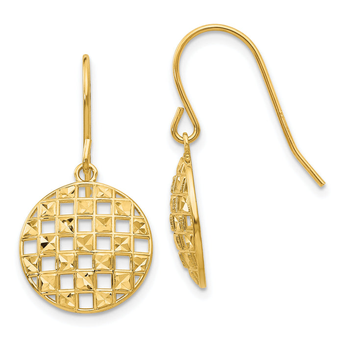 14k Circle Diamond-cut Shepherd Hook Earrings-TL886