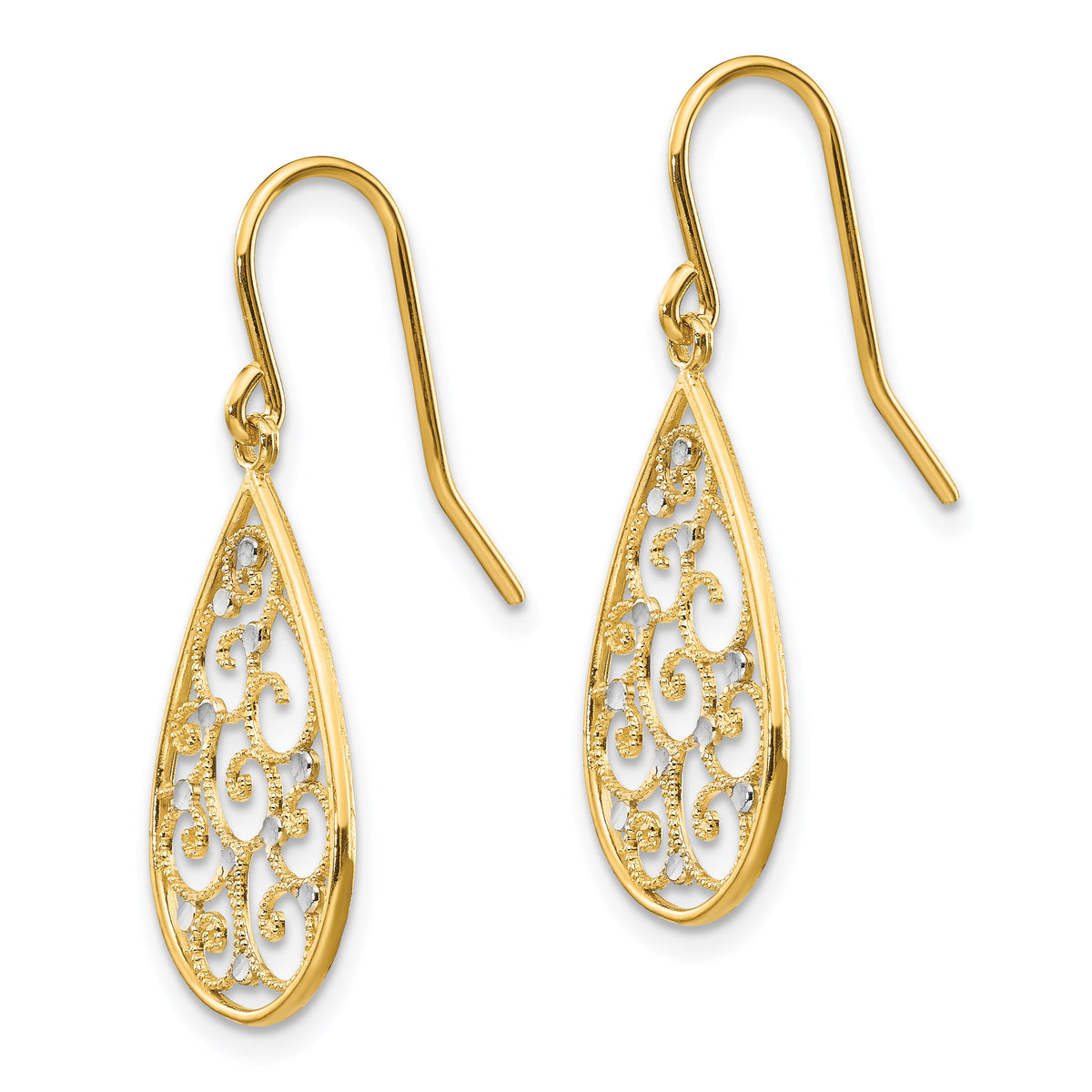 14k & Rhodium Polished Teardrop Earrings-TL894