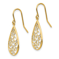 14k & Rhodium Polished Teardrop Earrings-TL894