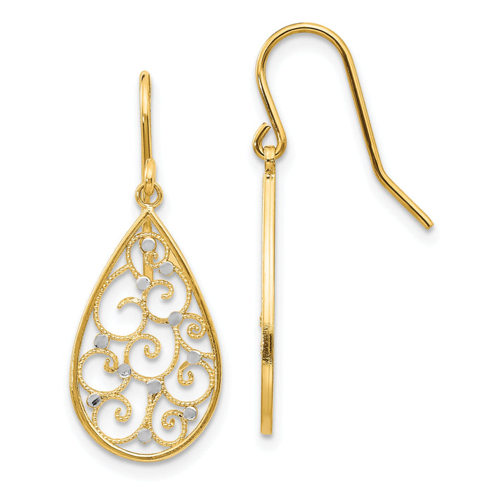 14k & Rhodium Polished Teardrop Earrings-TL894