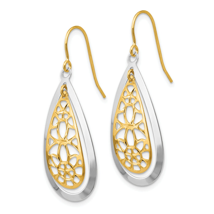 14k Two-tone Diamond Cut Polished Fancy Dangle Earrings-TL895