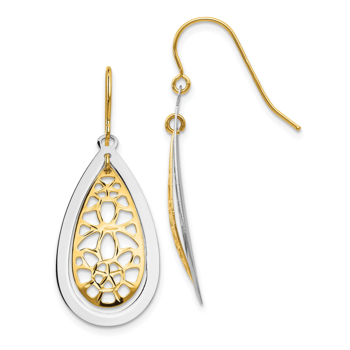 14k Two-tone Diamond Cut Polished Fancy Dangle Earrings-TL895