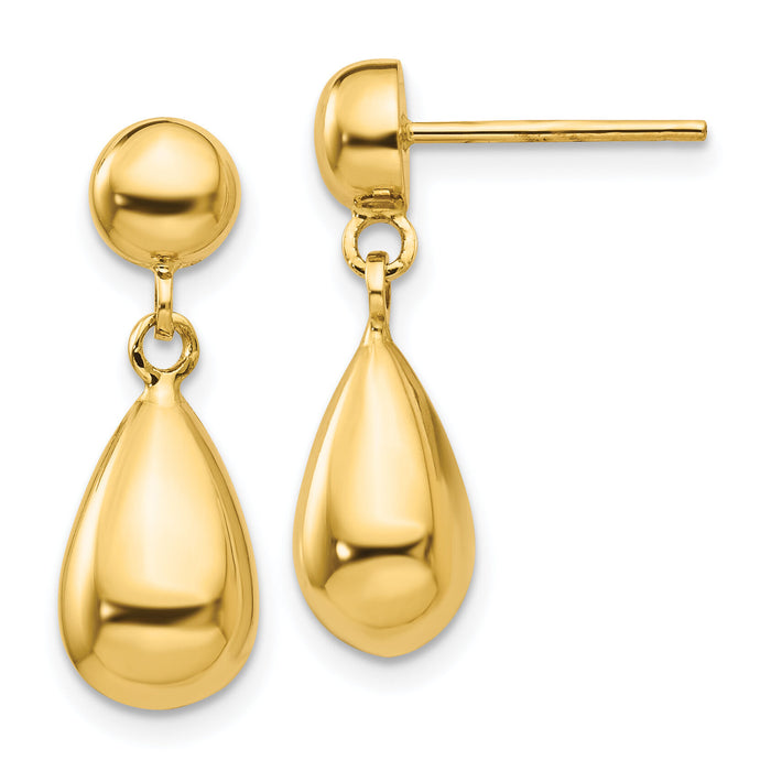 14k Teardrop Hollow Post Dangle Earrings-TL902