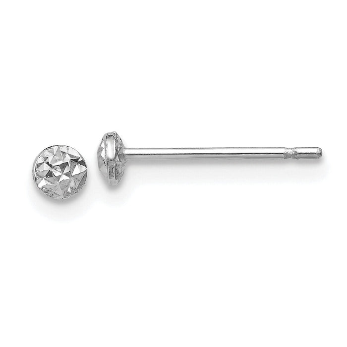14K White Gold 3mm Puff Circle Stud Earrings-TL910