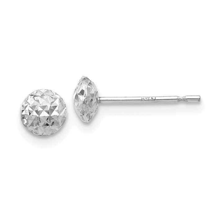 14K White Gold 5 mm Puff Circle Stud Earrings-TL912