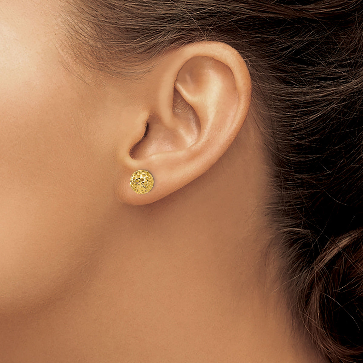 14k Diamond Cut Bead Post Earrings-TL916