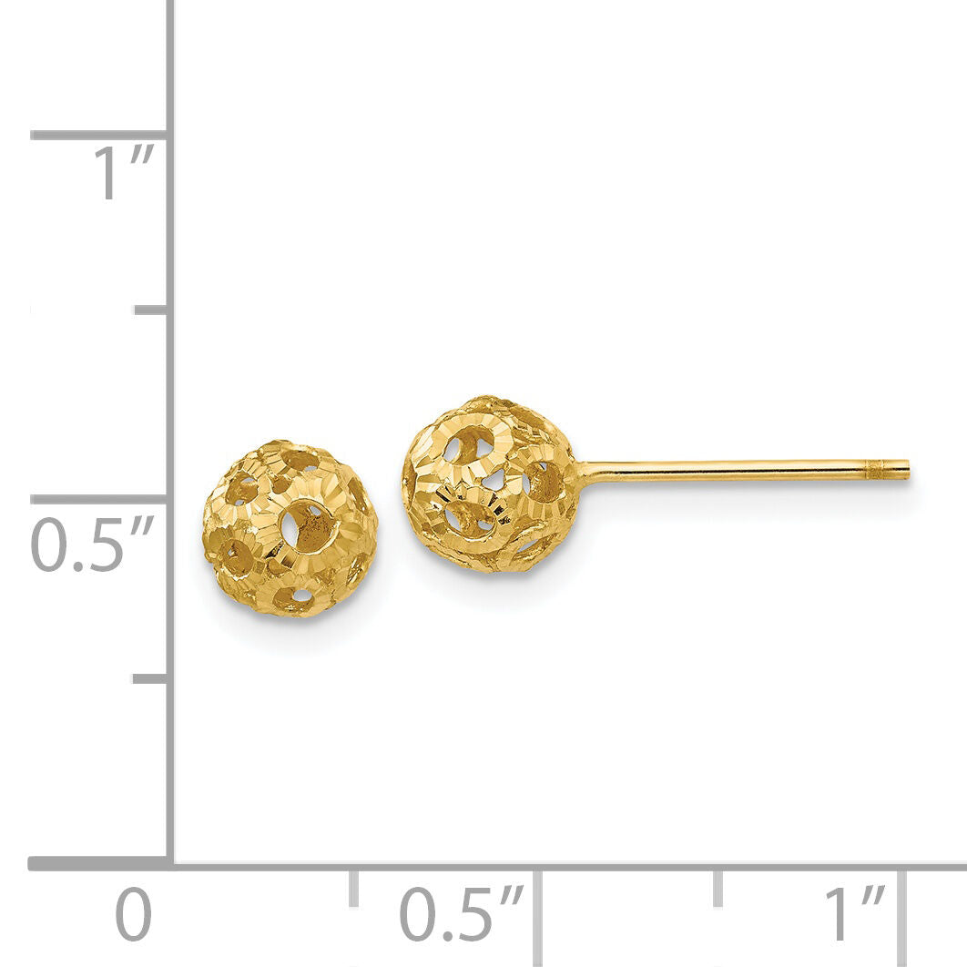 14K Open Diamond Cut Ball Post Earrings-TL922