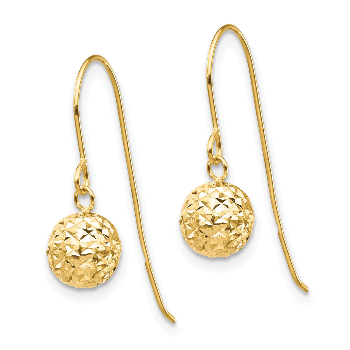 14K 6mm Diamond Cut Bead Dangle Earrings-TL923