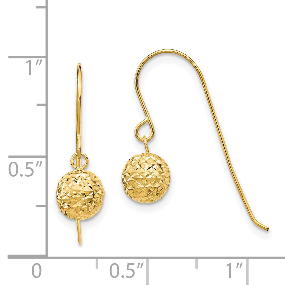 14K 6mm Diamond Cut Bead Dangle Earrings-TL923