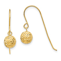 14K 6mm Diamond Cut Bead Dangle Earrings-TL923