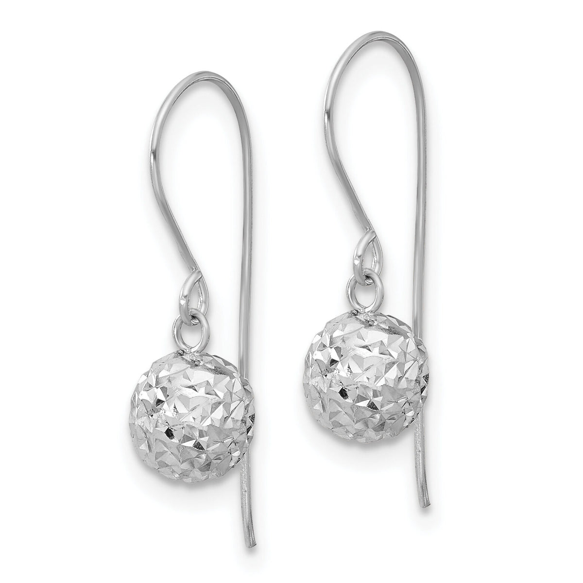 14K White Gold 6mm Diamond Cut Ball Dangle Earrings-TL924