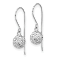 14K White Gold 6mm Diamond Cut Ball Dangle Earrings-TL924