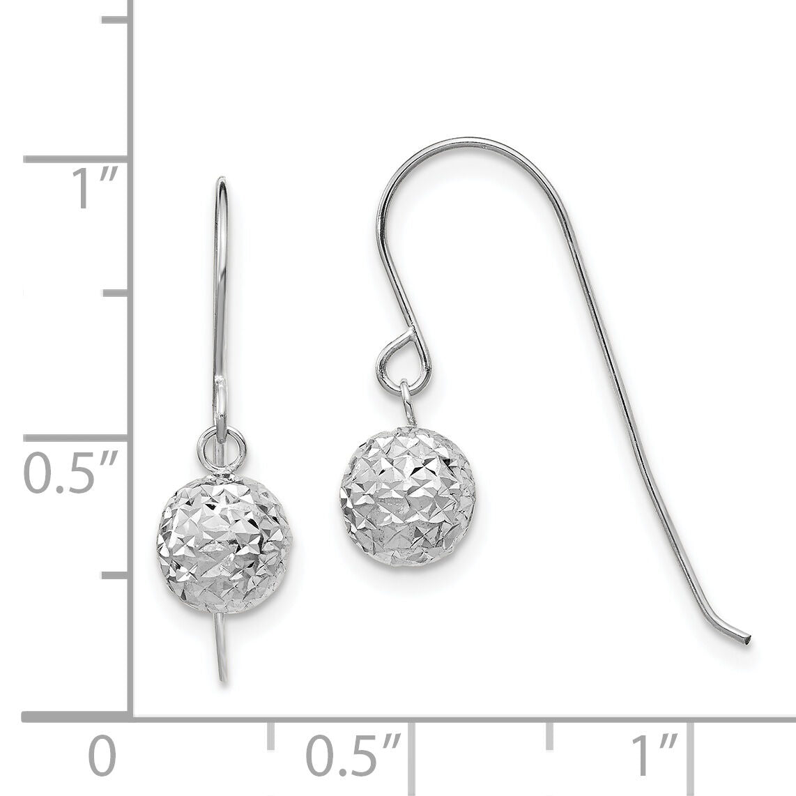 14K White Gold 6mm Diamond Cut Ball Dangle Earrings-TL924