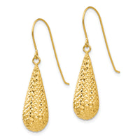 14K Diamond Cut Puff Tear Drop Dangle Earrings-TL934